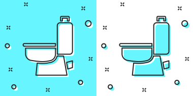 Siyah çizgi tuvalet klozeti ikonu yeşil ve beyaz arka planda izole edilmiş. Rastgele dinamik şekiller. Vektör.