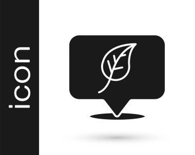 Beyaz arkaplanda yaprak simgesi olan siyah konum. Çevre enerjisi kavramı. Alternatif enerji kavramı. Vektör.