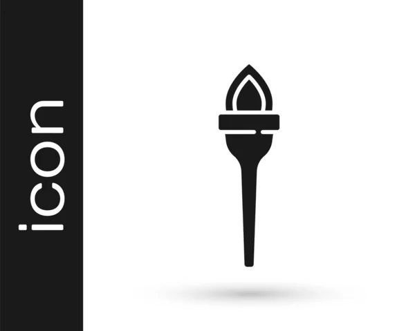 Black Torch Vlam Pictogram Geïsoleerd Witte Achtergrond Symbool Vuur Heet — Stockvector