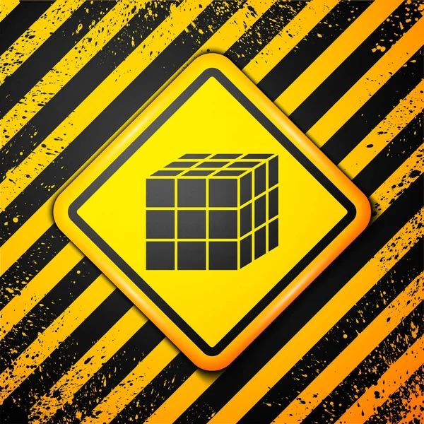 Ícone Cubo Rubik Preto Isolado Fundo Amarelo Brinquedo Mecânico Cubo —  Vetores de Stock