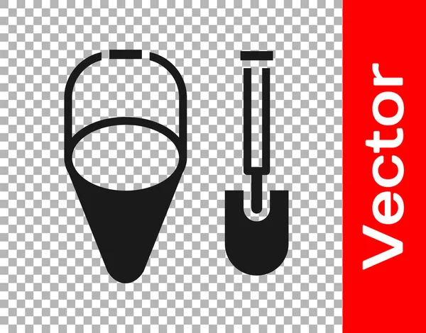 Black Fire Shovel Cone Bucket Icon Isolated Transparent Background Vector — Stock Vector