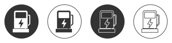 Schwarze Elektroauto Ladestation Isoliert Auf Weißem Hintergrund Öko Zeichen Für — Stockvektor