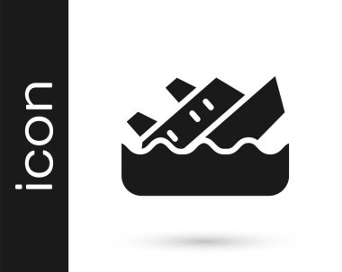 Siyah batan yolcu gemisi simgesi beyaz arka planda izole edildi. Seyahat turizmi deniz taşımacılığı. Yolcu gemisi, yolcu gemisi. Vektör.