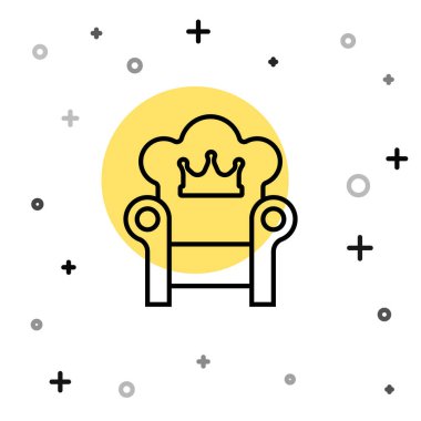 Siyah çizgi Ortaçağ taht simgesi beyaz arka planda izole edilmiş. Rastgele dinamik şekiller. Vektör.