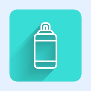 Beyaz çizgi Kum Torbası simgesi uzun gölgeli izole edilmiş. Yeşil kare düğmesi. Vektör.