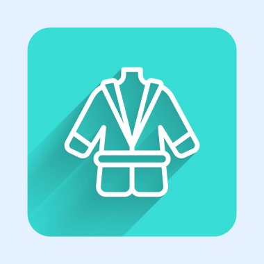 Uzun gölgeli beyaz bornoz ikonu. Yeşil kare düğmesi. Vektör.