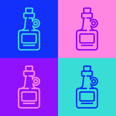 Pop sanat eseri Alkol, Rom şişesi ikonu. Renkli arka planda izole edilmiş. Vektör.