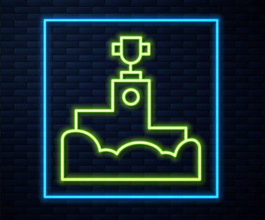 Duvarda izole edilmiş parlak neon çizgili spor ödüllü podyum ikonu. Vektör.