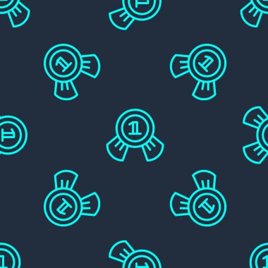 Yeşil çizgi madalya ikonu mavi arkaplandaki kusursuz deseni izole etti. Kazanan sembol. Vektör.