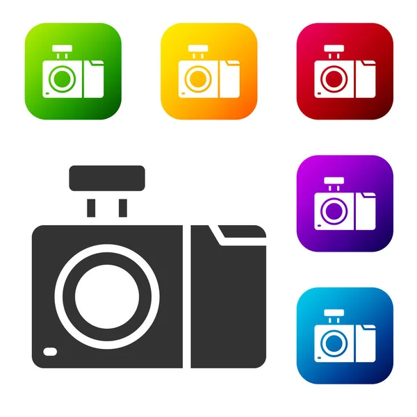 Μαύρο Εικονίδιο Φωτογραφικής Μηχανής Απομονωμένο Λευκό Φόντο Εικονίδιο Φωτογραφικής Μηχανής — Διανυσματικό Αρχείο