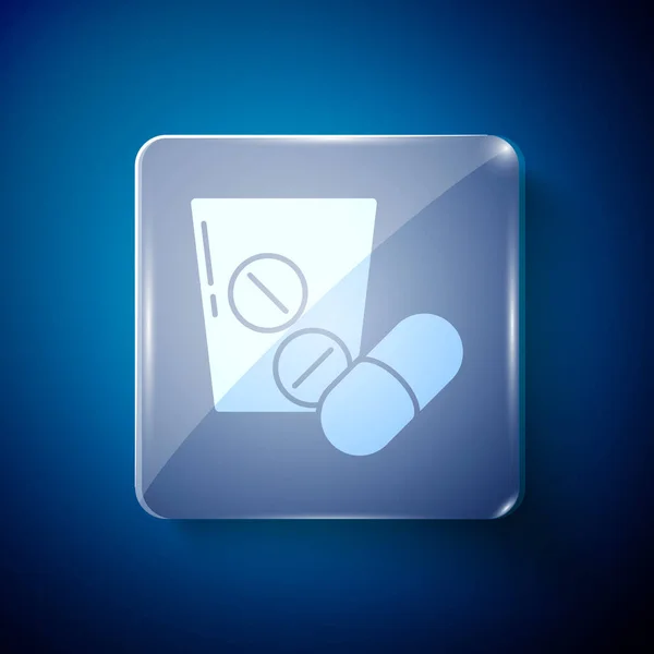 Pastilla Medicina Blanca Icono Tableta Aislado Sobre Fondo Azul Cápsula — Vector de stock
