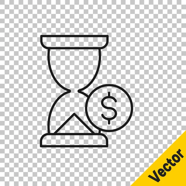 Черная Линия Песочные Часы Иконкой Доллара Изолированы Прозрачном Фоне Время — стоковый вектор
