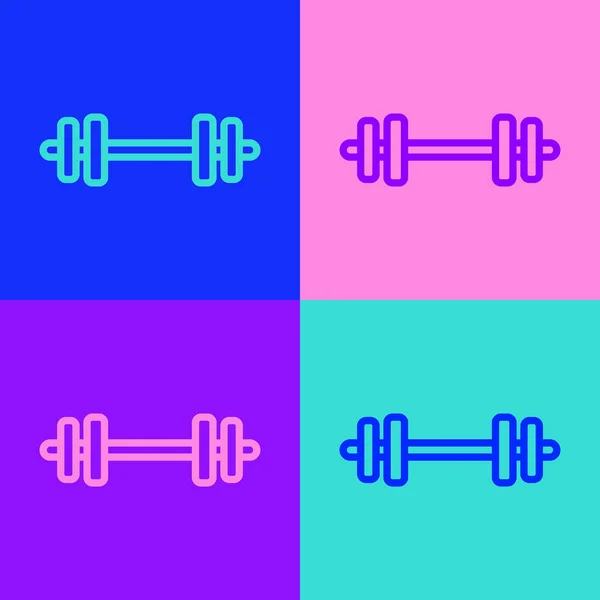 Pop Art Line Barbell Pictogram Geïsoleerd Kleur Achtergrond Spierheficoon Fitnesshalter — Stockvector