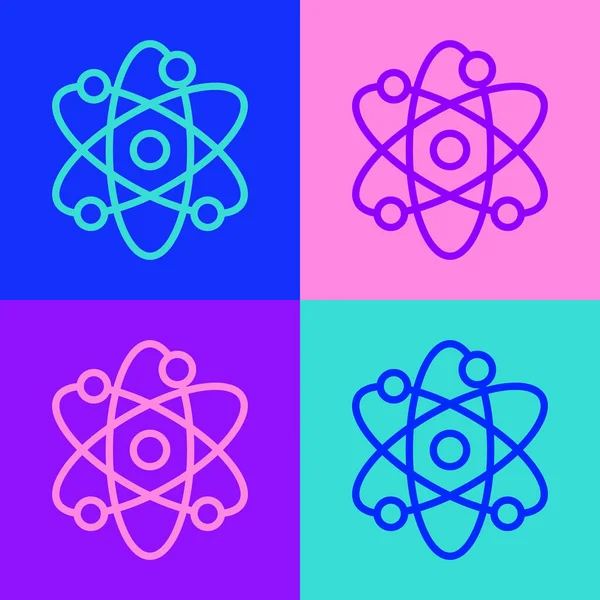 Pop Art Linie Atom Symbol Isoliert Auf Farbigem Hintergrund Symbol — Stockvektor