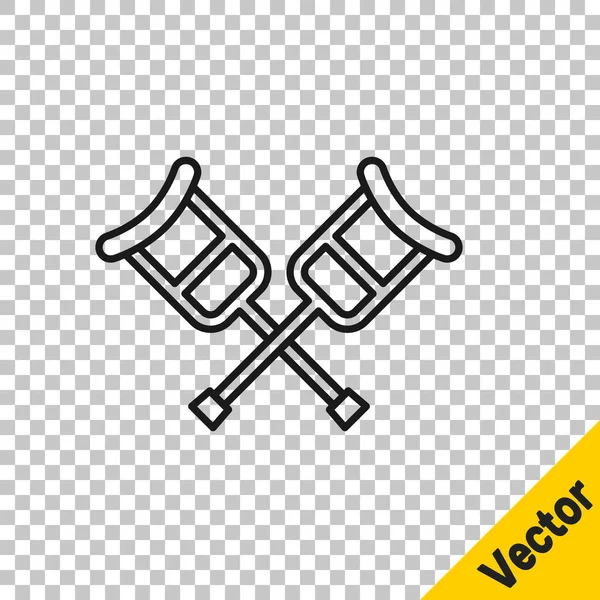 Schwarze Linie Krücken Oder Krücken Symbol Isoliert Auf Transparentem Hintergrund — Stockvektor