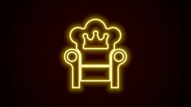 Parlayan neon hattı Ortaçağ taht simgesi siyah arka planda izole edildi. 4K Video hareketli grafik canlandırması