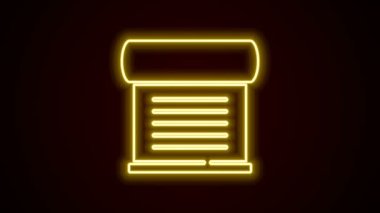 Parlayan neon çizgisi Kararname, kağıt, parşömen, parşömen simgesi siyah arkaplanda izole edilmiş. 4K Video hareketli grafik canlandırması