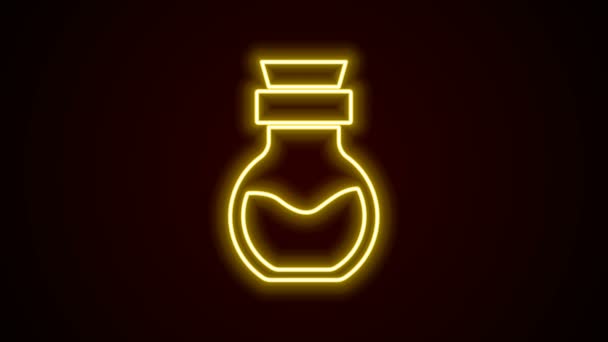 Zářící neonová čára Jed v láhvi ikona izolované na bílém pozadí. Láhev jedu nebo jedovatého chemického toxinu. Grafická animace pohybu videa 4K — Stock video