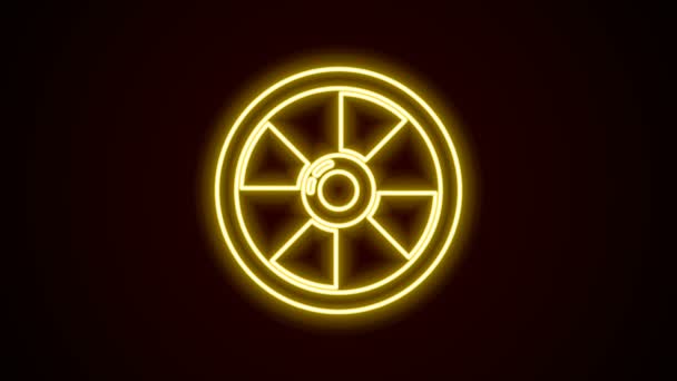 Glowing neon line Round wooden shield icon isolated on black background. Security, safety, protection, privacy, guard concept. 4K Video motion graphic animation — Stock Video