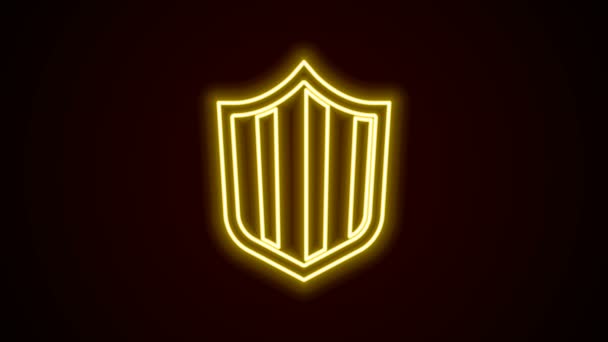 Linea neon luminosa Icona dello scudo isolata su sfondo nero. Segno di guardia. Sicurezza, protezione, protezione, privacy. Animazione grafica 4K Video motion — Video Stock