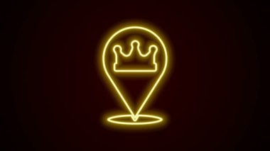 Parlayan neon hattı konum kral taç simgesi siyah arkaplanda izole edildi. 4K Video hareketli grafik canlandırması