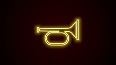Parlayan neon hattı Trompet simgesi siyah arkaplanda izole edildi. Müzik aleti trompeti. 4K Video hareketli grafik canlandırması