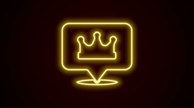 Parlayan neon hattı konum kral taç simgesi siyah arkaplanda izole edildi. 4K Video hareketli grafik canlandırması