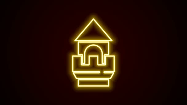 Glödande neon linje Castle Tower ikon isolerad på svart bakgrund. Fästningsskylt. 4K Video motion grafisk animation — Stockvideo