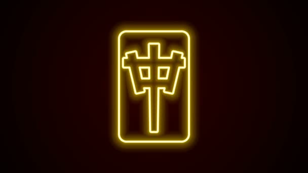 Glowing neon line Mahjong pieces icon isolated on black background. Chinese mahjong red dragon game emoji. 4K Video motion graphic animation — Stock Video