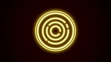 Parlayan neon hattı Checker oyun çipleri simgesi siyah arkaplanda izole edildi. 4K Video hareketli grafik canlandırması