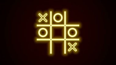 Parlayan neon hattı Tic tac toe oyun ikonu siyah arkaplanda izole edildi. 4K Video hareketli grafik canlandırması