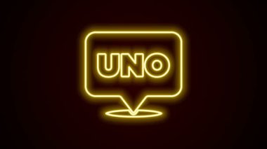 Parlayan neon hattı Uno kart oyunu simgesi siyah arkaplanda izole edildi. 4K Video hareketli grafik canlandırması
