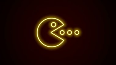Parlayan neon hattı Pacman 'ın yemek simgesi siyah arka planda izole edildi. Oyun ikonu. Pac Man imzası. 4K Video hareketli grafik canlandırması