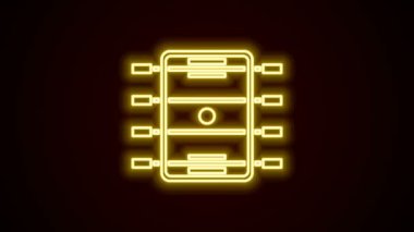 Parlayan neon çizgisi Hokey masası simgesi siyah arkaplanda izole edildi. Futbol masası. 4K Video hareketli grafik canlandırması