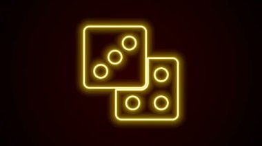 Parlayan neon çizgi oyun zar simgesi siyah arkaplanda izole edildi. Kumarhane kumarı. 4K Video hareketli grafik canlandırması