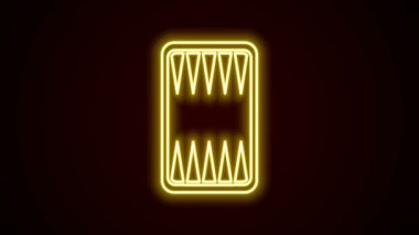Parlayan neon hattı Tavla tahtası simgesi siyah arkaplanda izole edildi. 4K Video hareketli grafik canlandırması
