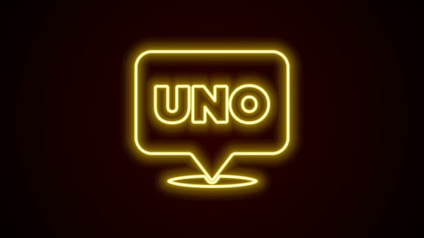 Świecące neon linii Uno gry w karty ikona izolowana na czarnym tle. 4K Animacja graficzna ruchu wideo — Wideo stockowe