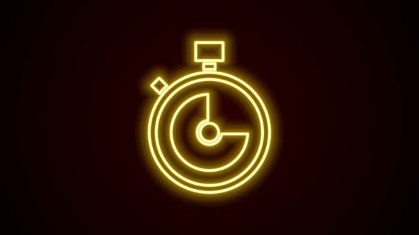 Glowing neon line Stopwatch icon isolated on black background. Time timer sign. Chronometer sign. 4K Video motion graphic animation — Stock Video