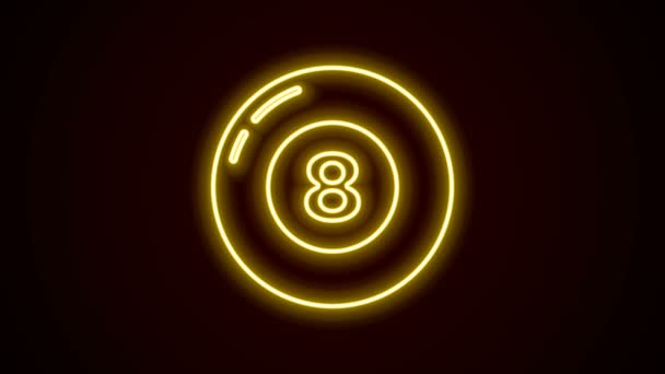 Ligne lumineuse néon Billard billard billard icône de boule snooker isolé sur fond noir. Animation graphique de mouvement vidéo 4K — Video