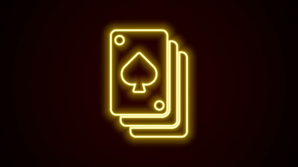 Ligne lumineuse néon Icône de cartes à jouer isolée sur fond noir. Casino de jeu. Animation graphique de mouvement vidéo 4K — Video