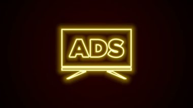 Parlayan neon hattı reklam simgesi siyah arkaplanda izole edildi. Pazarlama ve tanıtım süreci kavramı. İlgili reklamlar. Sosyal medya reklamcılığı. 4K Video hareketli grafik canlandırması
