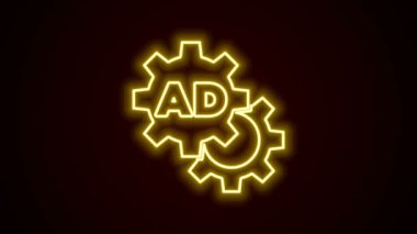 Parlayan neon hattı reklam simgesi siyah arkaplanda izole edildi. Pazarlama ve tanıtım süreci kavramı. İlgili reklamlar. Sosyal medya reklamcılığı. 4K Video hareketli grafik canlandırması