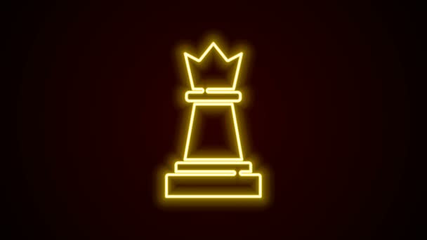 Świecąca neonowa ikona szachowa odizolowana na czarnym tle. Strategia biznesowa. Gra, zarządzanie, finanse. 4K Animacja graficzna ruchu wideo — Wideo stockowe