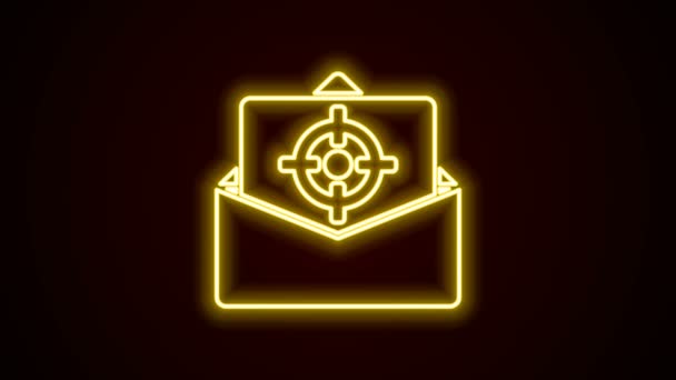 Świecąca neon linia Poczta i e-mail ikona izolowana na czarnym tle. E-mail z symbolem koperty. Znak wiadomości e-mail. 4K Animacja graficzna ruchu wideo — Wideo stockowe