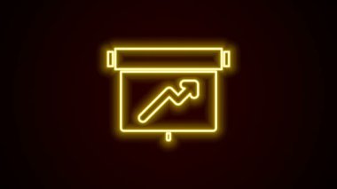 Grafik çizelgesi simgesi siyah arkaplanda izole edilmiş parlak neon çizgi tahtası. Metin dosya simgesini rapor et. Muhasebe tabelası. Denetim, analiz, planlama. 4K Video hareketli grafik canlandırması