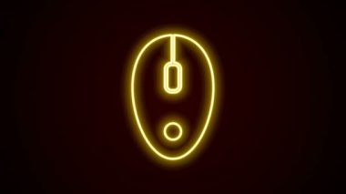 Parlayan neon hattı Bilgisayar fare simgesi siyah arkaplanda izole edildi. Tekerlek sembollü optik. 4K Video hareketli grafik canlandırması