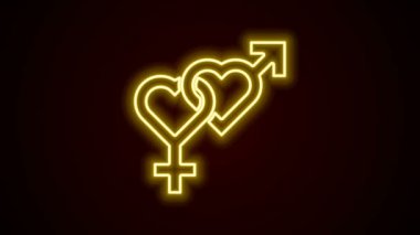 Parlayan neon hattı siyah arkaplanda cinsiyet simgesi izole edildi. Erkek ve kadın sembolleri. Seks sembolü. 4K Video hareketli grafik canlandırması