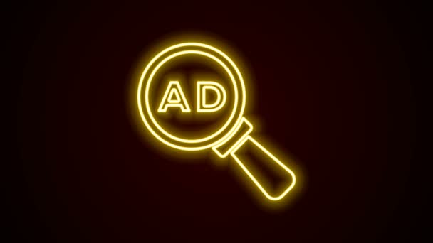 Светящаяся неоновая линия Рекламная иконка выделена на черном фоне. Концепция процесса маркетинга и продвижения. Отзывчивая реклама. Реклама в социальных сетях Видеографическая анимация 4K — стоковое видео