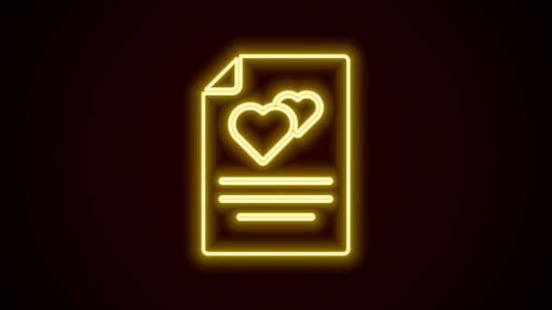 Leuchtende Leuchtschrift Grußkarte Symbol isoliert auf schwarzem Hintergrund. Festplakatvorlage für Einladung oder Grußkarte. 4K Video Motion Grafik Animation — Stockvideo