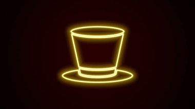 Parlayan neon hattı silindir şapka simgesi siyah arkaplanda izole edildi. 4K Video hareketli grafik canlandırması